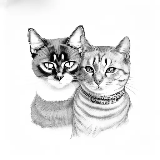 one black cat and one american curl cat both with tuxedo tattoo design idea