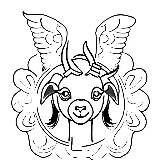 A minimalist tattoo of a baby goat surrounded by angel wings, symbolizing its presence in heaven tattoo design idea