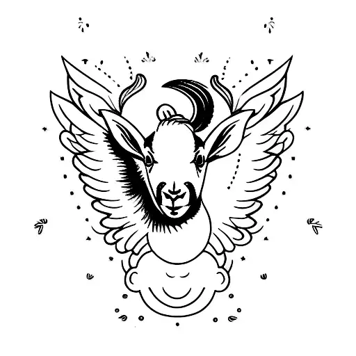 A minimalist tattoo of a baby goat surrounded by angel wings, symbolizing its presence in heaven tattoo design idea