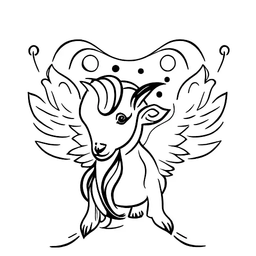 A minimalist tattoo of a baby goat surrounded by angel wings, symbolizing its presence in heaven tattoo design idea