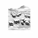 A minimalist tattoo of a group of sheep and goats grazing peacefully in a meadow tattoo design idea