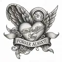 a love heart with wings spread and a message inside saying forever and always  tattoo design idea