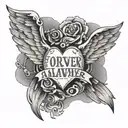 a love heart with wings spread and a message inside saying forever and always  tattoo design idea