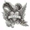 a love heart with wings spread and a message inside saying forever and always  tattoo design idea