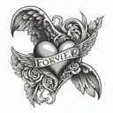 a love heart with wings spread and a message inside saying forever and always  tattoo design idea