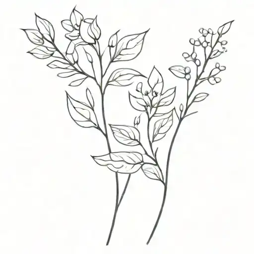 stems leaves and flowers tattoo design idea