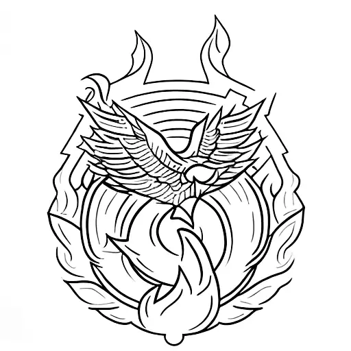 The emerald phoenix rising from the flames towards the moon at night tattoo design idea