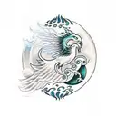 The emerald phoenix rising from the flames towards the moon at night tattoo design idea