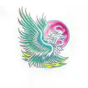 The emerald phoenix rising from the flames towards the moon at night tattoo design idea