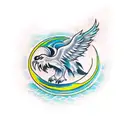 The emerald phoenix rising from the flames towards the moon at night tattoo design idea