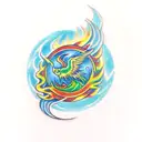 The emerald phoenix rising from the flames towards the moon at night tattoo design idea