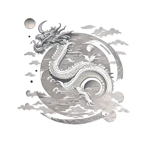 Astronaut, Samurai, Dragon, Moon, Space,  tattoo design idea
