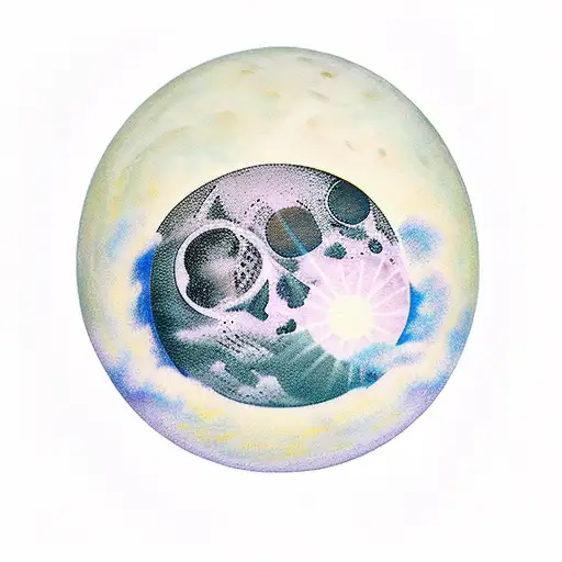 un soleil , une lune , une vague sur le bras tattoo design idea