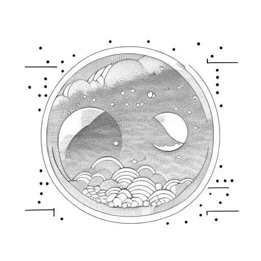 un soleil , une lune , une vague sur le bras tattoo design idea