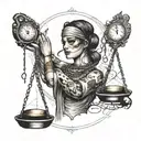 blindfolded woman holding scales representing light and darkness  tattoo design idea
