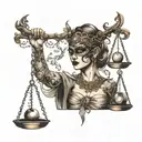 blindfolded woman holding scales representing light and darkness  tattoo design idea