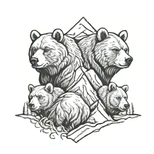 realism mountain and 3 bears  tattoo design idea