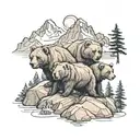 realism mountain and 3 bears  tattoo design idea