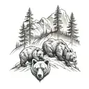 realism mountain and 3 bears  tattoo design idea