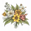 december, september, july birth flower bouquet with the saying of 'give yourself a reason' as the stem  tattoo design idea