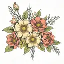 december, september, july birth flower bouquet with the saying of 'give yourself a reason' as the stem  tattoo design idea