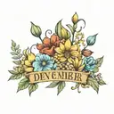 december, september, july birth flower bouquet with the saying of 'give yourself a reason' as the stem  tattoo design idea