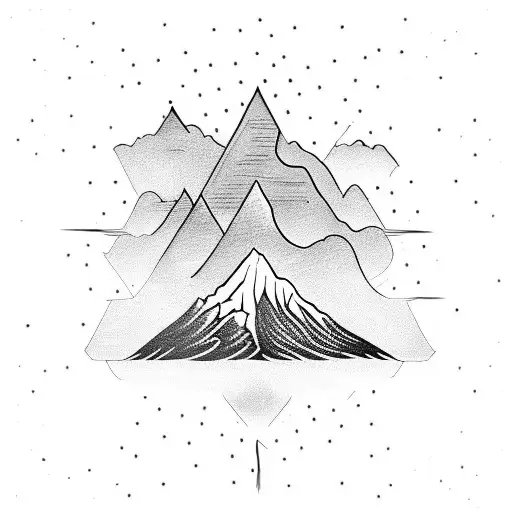 A black-grey tattoo of the Shrikhand Mahadev peak surrounded by spiritual symbols tattoo design idea
