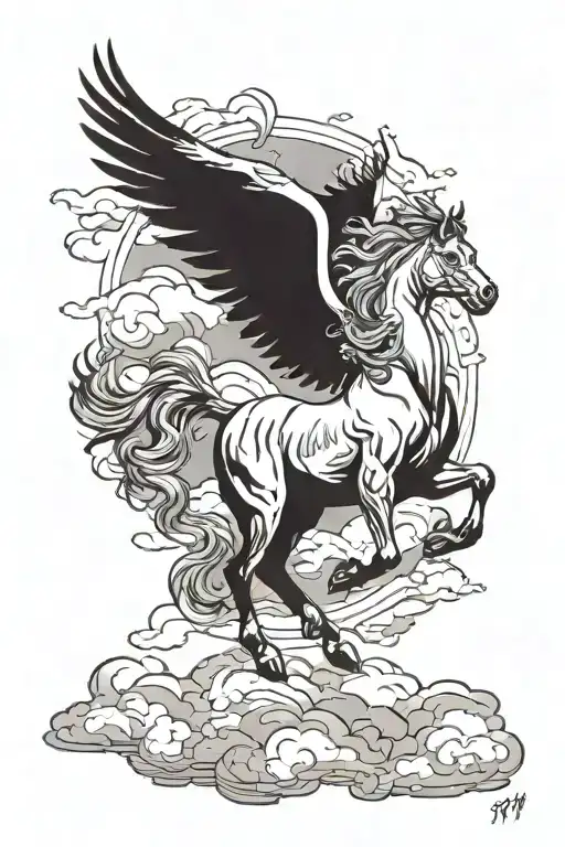 Pegaso with lighting storm clouds tattoo design idea