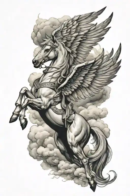 Pegaso with lighting storm clouds tattoo design idea
