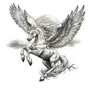 Pegaso flying with open wings in thunder storm tattoo design idea