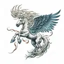 Pegaso flying with open wings in thunder storm tattoo design idea