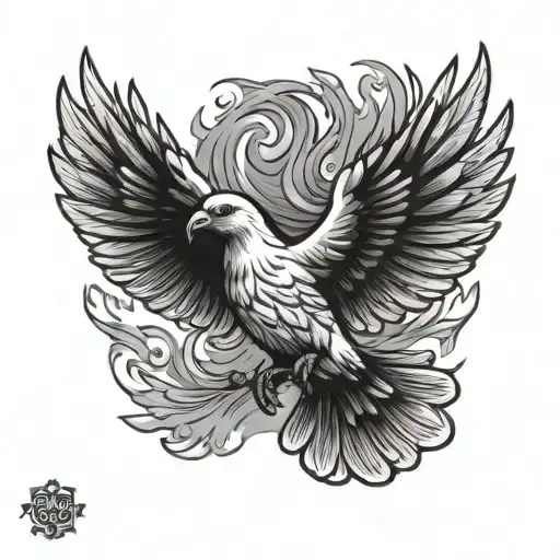 fiery dove flying tattoo design idea