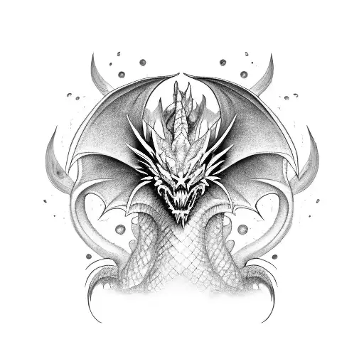 A mythical dragon emerging from a computer screen, breathing lines of code instead of fire tattoo design idea