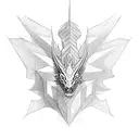 A mythical dragon emerging from a computer screen, breathing lines of code instead of fire tattoo design idea