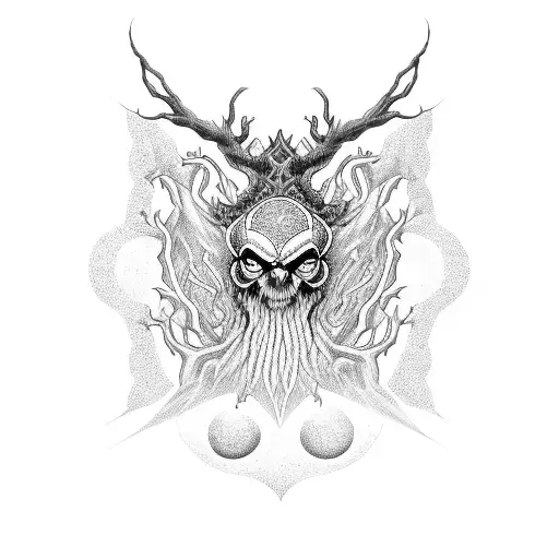 ygdrassil, mythological tree of life, lines, runes around, love tattoo design idea