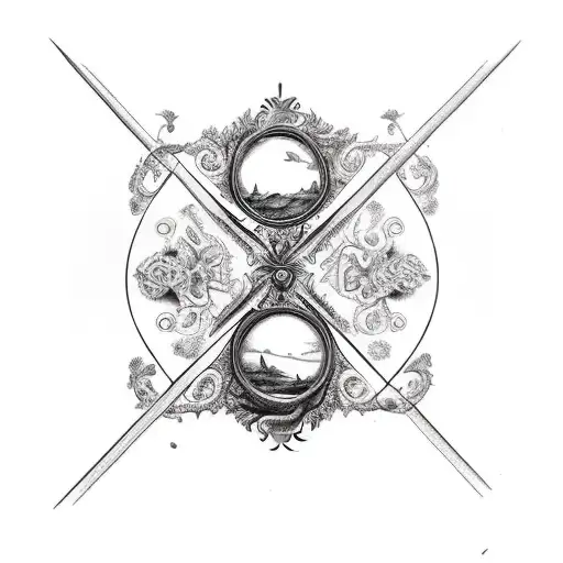 Htraditional hourglass with thick and thin horizonal line either side tattoo design idea