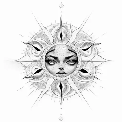 Sun- positivity, power, clarity, knowledge, divinity, life force tattoo design idea