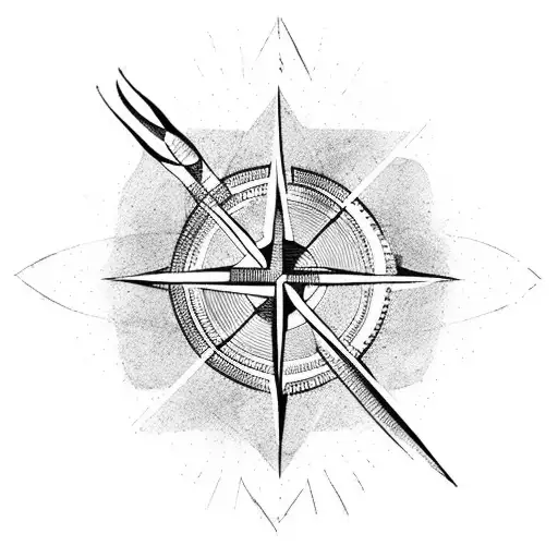 fine line arrow with compass tattoo design idea