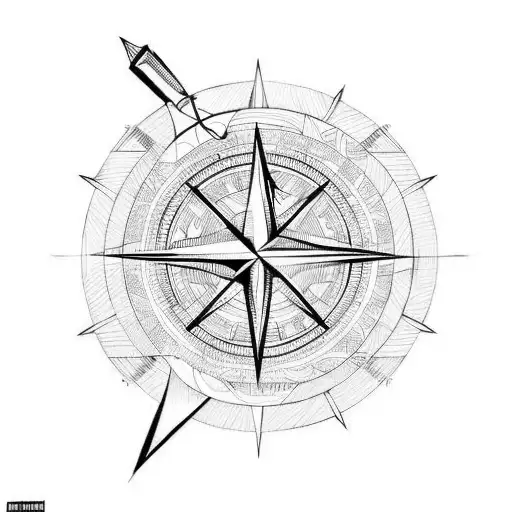 fine line arrow with compass as the world  tattoo design idea