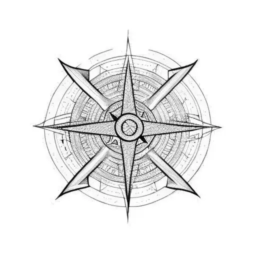 fine line arrow with compass. detailed design that is black tattoo design idea