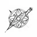 fine line arrow with compass tattoo design idea