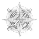 fine line arrow with compass tattoo design idea