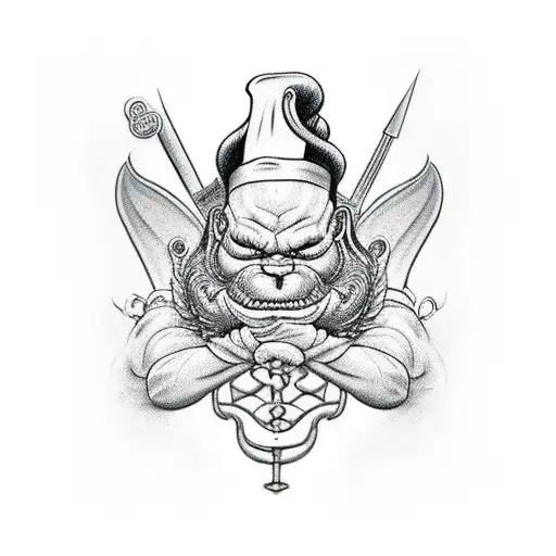 A realistic tattoo of a chef surrounded by dragon and valkyrie spirits tattoo design idea