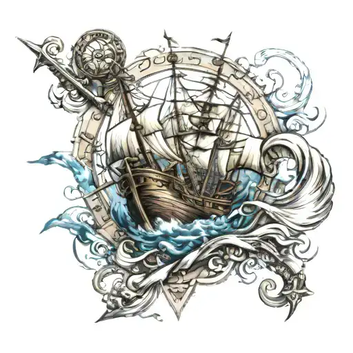 nautical themed god battle tattoo design idea