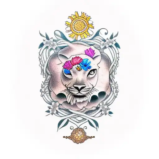 African tattoo with lili flowers surrounded by ocean and the dessert  tattoo design idea