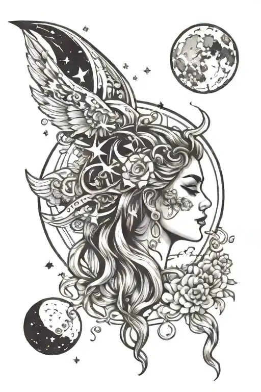 day dreamer night thinker day and night sun and moon tattoo design idea
