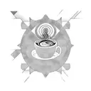 Psychedelic anime scene with a coffee theme tattoo design idea