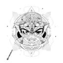 Psychedelic anime scene with a coffee theme tattoo design idea