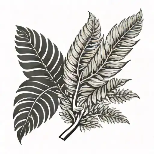 full upper arm silver fern tattoo design idea