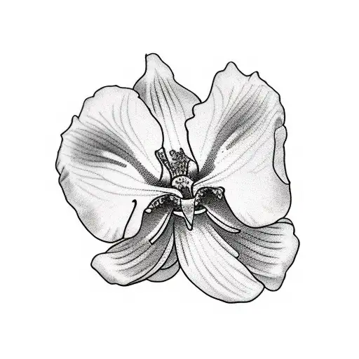  tattoo of a miltonia orchid in full bloom, with precise dot shading to create depth and texture tattoo design idea